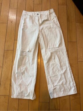 SHEIN White Distressed Wide-Leg Jeans
